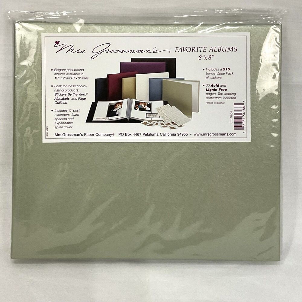 Mrs. Grossman's Favorite Albums 8" x 8" Scrapbook bonus stickers Sage Green New
